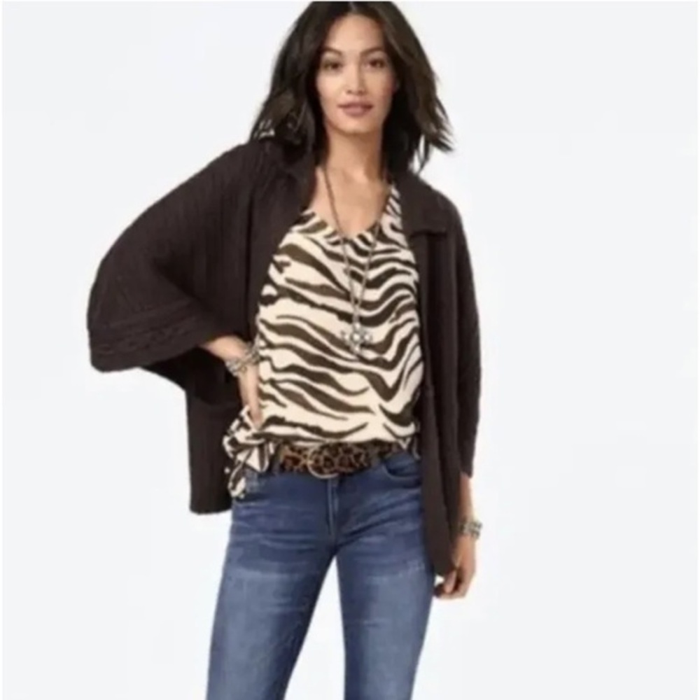 Cabi 3702 Repose Cape Open Cardigan Sweater Dark Brown Ganache XS/S